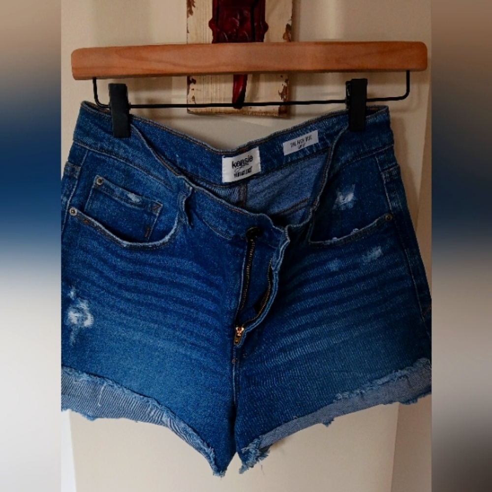 Kensie High Rise Distressed Jean Shorts